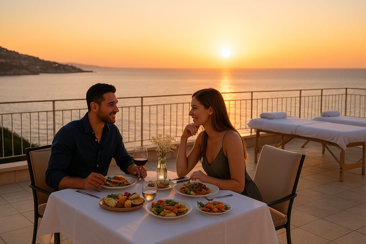 חבילת עיסוי זוגי וארוחת שף איטלקית פרטית בשקיעה מול הים – חוויה בלתי נשכחת של Le Momento